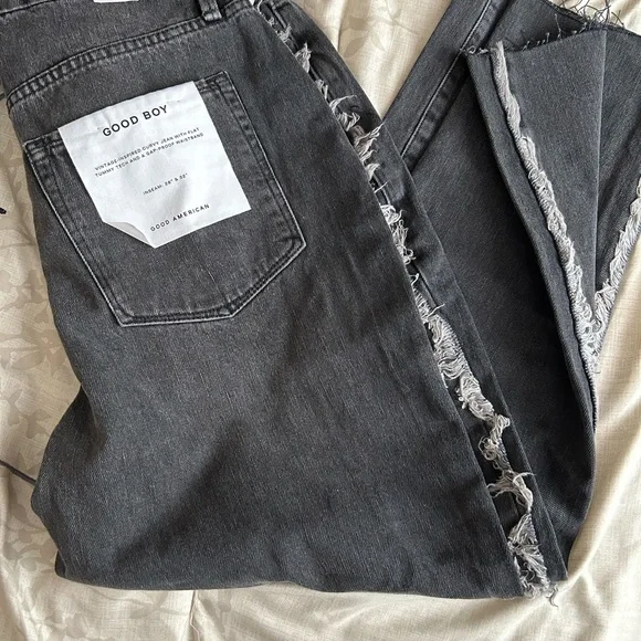 NWT Good American Good Boy Outseam Frayed Midrise Straight Jean size 14/32 - Picture 10 of 11